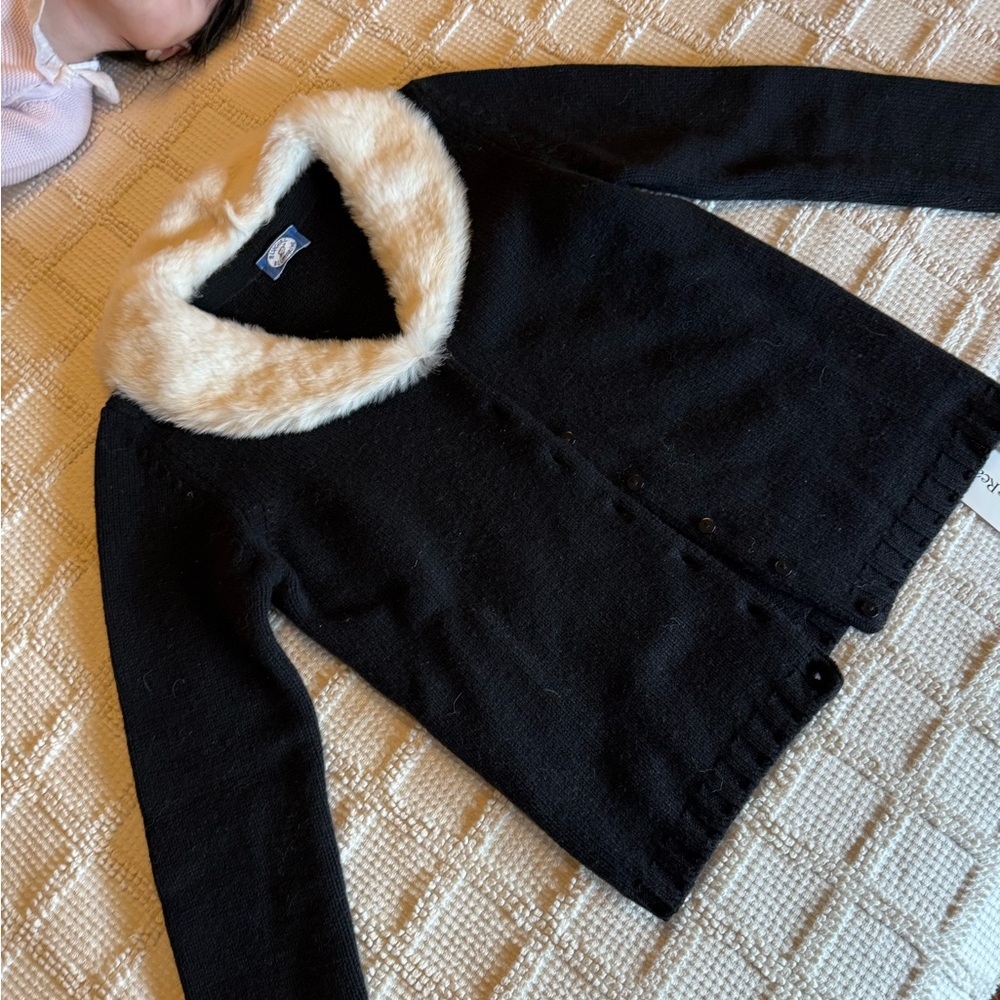 Blumarine Black Cardigan with Cream Collar